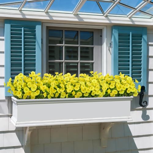 Bassion Artificial Flowers for Outdoors, 20 Bundles Silk Fake Flowers UV Resistant Realistic Morning Glory Faux Eucalyptus Plants for Outside Planters Porch Window Box Garden Indoor Decor - color: Yellow