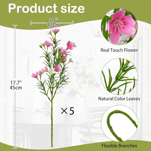 Wildflowers Artificial Flowers 18 inch Silk Spring Flowers Summer Flower Bouquet for Home Wedding Party Table Centerpieces Floral Arrangements 5 Pack, Pink - color: Pink