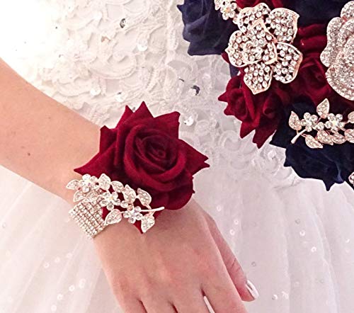 Bride Water Drop Wine Red Bouquet Luxury Jewelry Proposal Bridesmaid Bouquet Groom Corsage Bride Wrist Flower Wedding Decoration (Wine Red Bridal Wrist Flower, 10cm, Artificial Rose, 1 Count) - color: Wine Red Bridal Wrist Flower