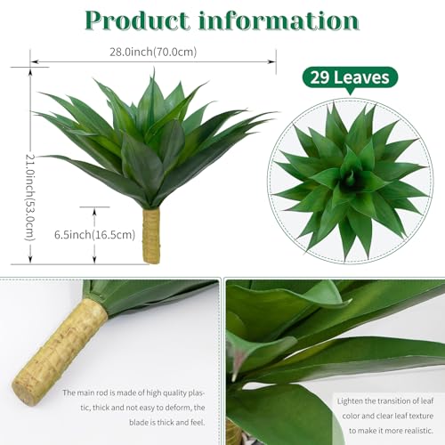 2 Pack Artificial Agave Plants 28 Inch Large Size Faux Succulent Stems Outdoor Decorating Realistic UV Resistant Tropical Plant Plantas Artificiales Decorativas Grandes - 29 Leaves, Dark Green - color: Green, size: 28"- 2pcs