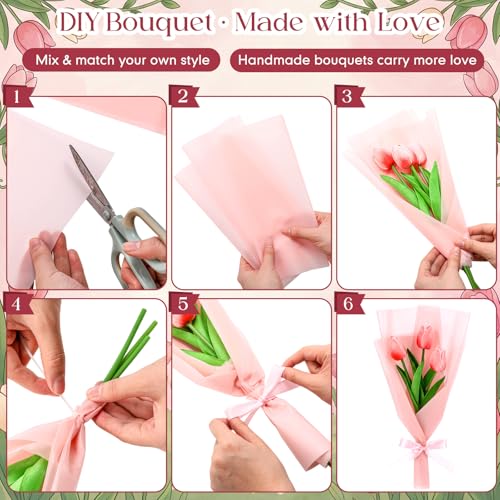 Zeyune Graduation Gifts Mini Faux Tulip Bouquet Kit, 10 DIY Artificial Tulip Flower Bouquets with Wrapping Paper and Ribbons, Class of 2026 Party Favors Gifts for Students Teachers Guests(Pink) - color: Pink