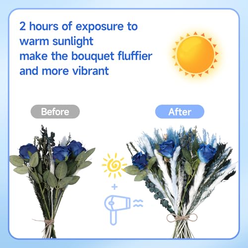 Boho Decor Bouquet Blue Pampas Grass Dried Flowers and Artificial Flowers for Home Office Wedding Centerpieces Vases