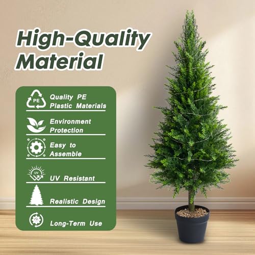 Set of 2 Artificial Cedar Topiary Christmas Trees, 4FT UV-Resistant Faux Cypress Shrubs with Planter — Tall Evergreen Decorative Plants for Outdoor and Indoor Porch, Patio, and Garden - color: 2pcs 4ft Cypress Tree