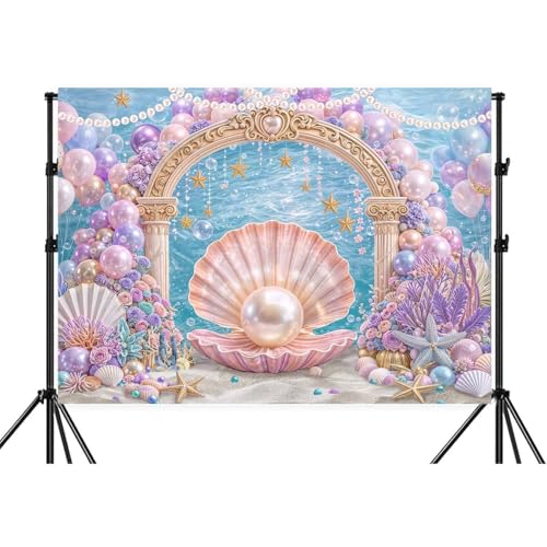 6X4ft Under The Sea Backdrop Starfish Coral Pearl Shells Ocean Princess Party Photography Background Baby Shower Wedding Birthday Party Cake Table Decor Photo Booth Studio Wall Decor Banner - color: Multi10, size: 6X4FT