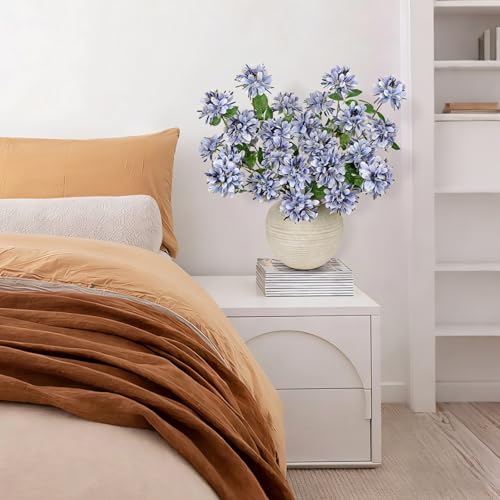 5 Pcs 27" Artificial Silk Flowers for Vase, Realistic Faux Floral Arrangement with Long Stems, Fake Rosa Banksiae Flower DIY for Wedding Centerpiece, Home Party Indoor Vase Decor - Blue - color: Violet