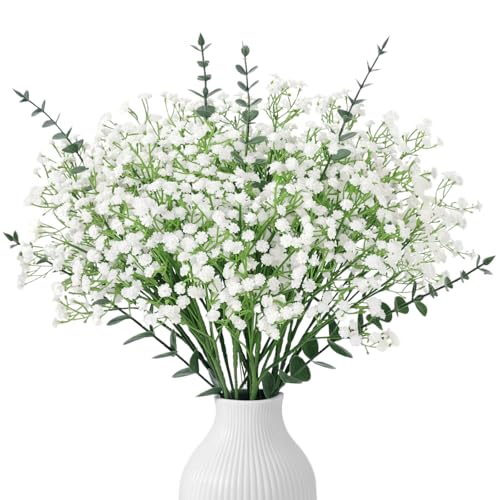 DomeStar 20PCS Mixed Babys Breath and Eucalyptus Stems, Artificail Flower Bouquet Floral Arrangement for Vase Fillers Table Centerpieces Home Party Wedding Decoration