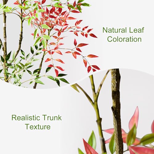 Large Artificial Bamboo Tree Tall Fake Plastic Plants Flowers Indoor Outdoor Realistic Floor Plant Faux Nandina Trees for House Home Living Room Bedroom Office Front Porch Modern Farmhouse Decor - color: Multicolor, size: 6ft