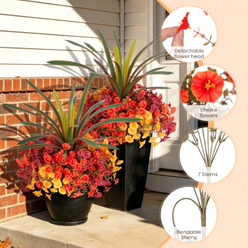 INXUGAO 13 Pcs Artificial Fall Flowers for Outdoors Fake Plant Autumn Decor | 12 Bundles Silk Morning Glory + Orchid Leaf UV Resistant Fake Flowers for Porch Planter Garden Patio Decor (Autumn Mixed) - color: Autumn Mixed