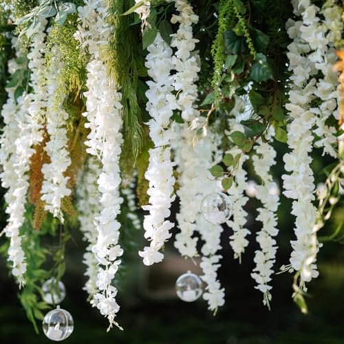 200Pcs Wisteria Hanging Flowers,3.6 Feet/Piece White Hanging Flowers Fake Wisteria Flowers Silk Artificial Garland for Decoration Wedding Party Arch Ceremony Garden Home Backdrop Decor - color: White, size: 200