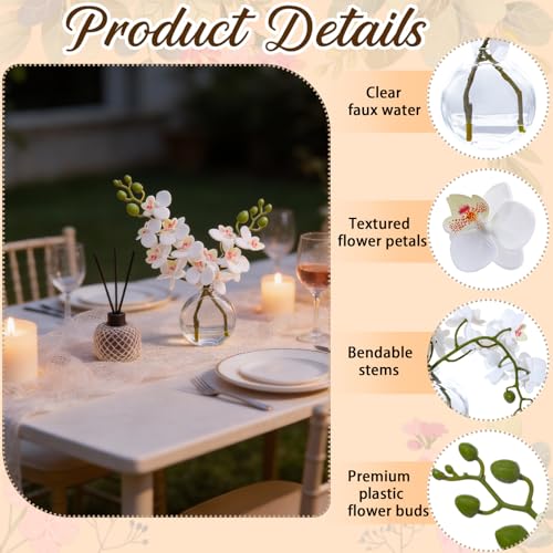 2PCS White and Apple Green Orchid Artificial Flowers Fake Flowers Small Fake Plant Table Shelf Decor Flower with Vase Fake Water - color: Jsorchid-applegreen White