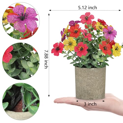 2 Pack Small Fake Plants Potted Artificial Plants Artificial Flowers Potted Faux Flower Daisy with Eucalyptus Leaves for Home Decor Office Room Farmhouse Indoor Table Bathroom Decor（Colorful） - color: Colorful