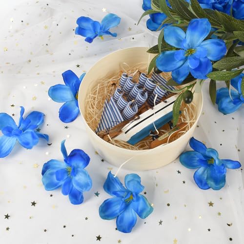 60 Pcs Artificial Orchid Flower Heads, Fake Orchid Blooms Heads for Wedding Cake Centerpieces Decor Bouquet Making DIY Crafts Bridal Shower Photography Props, Blue