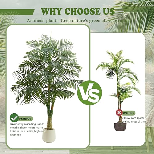 Artificial Golden Cane Palm Tree 6FT Tall Fake Plant Large Tropical Palms Trees with 3 Realistic Trunks, Faux Palm Plant Artificial Tree in Pot for Indoor Outdoor Room Patio Office Home Decor