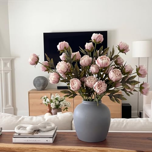 Yinder 12 Pcs 27.5'' Artificial Peony Long Stem Flowers Bulk Vintage Fake Silk Peonies Stems Real Look Faux Peonies Branches for Vase Filler DIY Bouquet Centerpiece Arrangement Home Decor (Brownish) - color: Brownish