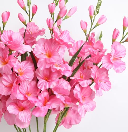 IPOPU Pink Gladiolus Artificial Flowers 30.3 in Long Stem 10 PCS Faux Silk Gladiolus Flowers for Home Wedding Office Decoration(Pink) - color: Pink