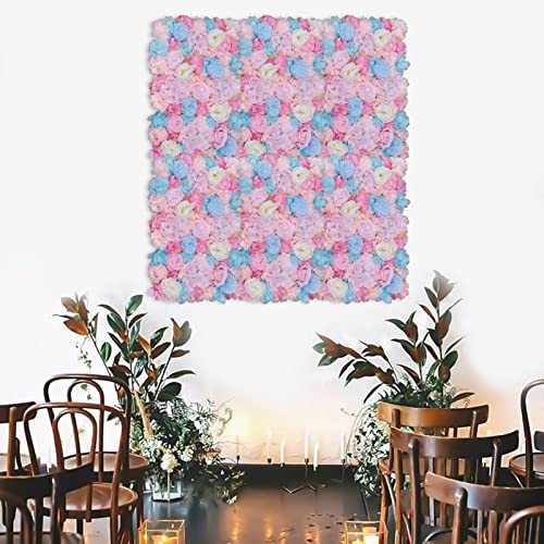 Flower Wall Panel Floral Backdrop, 6 Pcs Flower Wall Decor, 24" X 16" Silk Rose Wall, Artificial Flower Wall Backdrop Faux Flower Panel for Wedding, Party, Home (Dahlia Candy Blue Pink) - color: Dahlia Candy Blue Pink