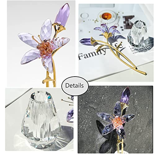LONGWIN Crystal Artifical Tiger Lily Flowers with Vase - Purple Glass Collectible Figurines for Home and Wedding Decor - color: Purple