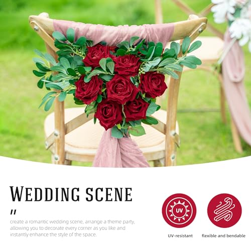 Ttranewsoo Burgundy Flowers Artificial Roses,Fake Red Rose Faux Flowers Silk Roses ，Rose Flowers with Stems for Home Wedding Party Spring Valentines Table Decoration DIY Bouquet 16.5in （24pcs, Red - color: Red 24pcs