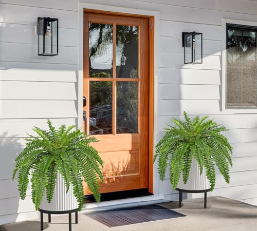 Hollyone Artificial Fern Plants in Pot 34.6" Large Artificial Boston Fern 39 Leaves for Outdoors & Indoor Faux Potted Plant Fake Ferns Bush Plant for Patio Garden Farmhouse Porch Home Decor Green - color: Black Pot - Green Large