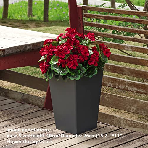 2Pcs 19'' Realistic Artificial Geranium, Uv Resistant, Wedding Kitchen Garden Table Centerpieces Indoor Outdoor Decor (Red Geranium Flower) - color: Red Geranium Flower
