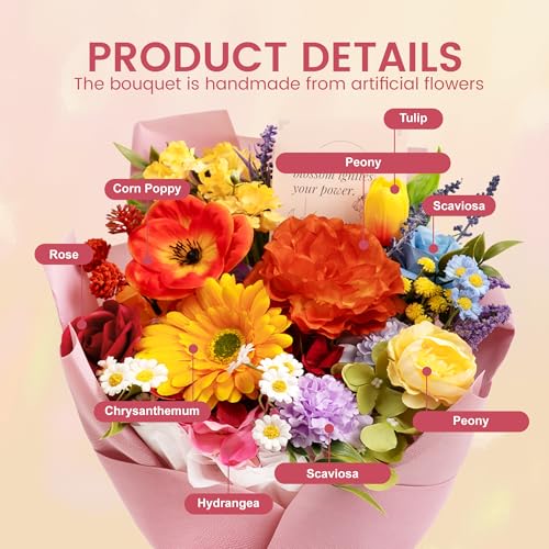 TINGE TIME Preserved Flowers Bouquet, Rainbow Fake Flowers Bouquet, Aritifical Roses Bouquet for Wedding, Table Centerpieces, Valentines, Mothers Day, Birthday Gifts, Anniversary, Engagement - color: Rainbow