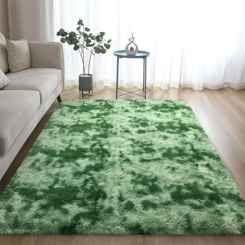 DweIke Fluffy Sage Green Shag Rugs for Bedroom Living Room, 3x5 Feet Soft Plush Tie-Dyed Mint Green Girls Boys Kids Rug, Non-Slip and Machine Washable Carpet for Dorm Nursery Classroom Decor - color: Light Green, size: 3 Ft X 5 Ft