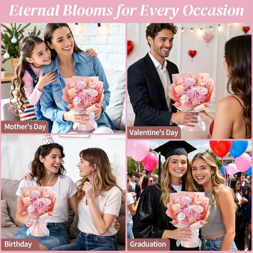 Lewondr Flower for Delivery, Preserved Flowers Bouquet, Mixed Rose Bouquet with Gift Box, Real Long-Lasting Forever Birthday Flowers Gifts for Wife Girlfriend Mother's Day Anniversary Proposal, Pink - color: Peach Pink