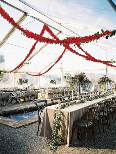 2PCS Red Wisteria Hanging Flowers, 2.95ft Wisteria Garland with 5 Branches Realistic Silk Dark Red Hanging Flowers for Decoration, Wedding Arch, Party Backdrop, and Home Wall Decor - color: Red