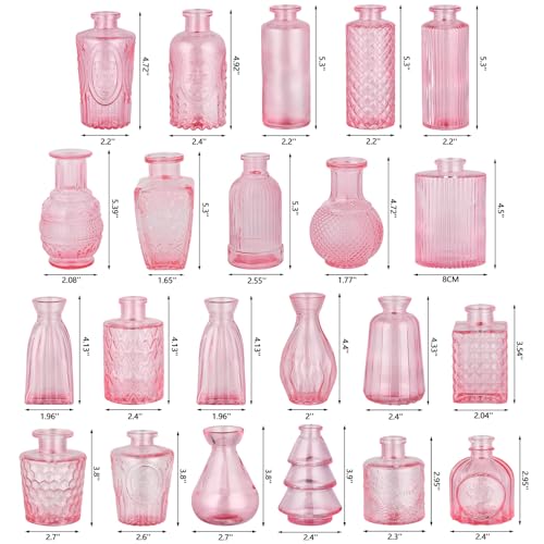 RUCKAE Glass Bud Vases Mini Flower Vase Small Vintage Vases for Centerpiece Table Wedding Decorations Home Decor Party(Pink 22 Pack) - style: Pink 22 Pack