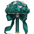 Sharebeauty 7.1" Handmade Satin Rose Bridal Bouquet Toss Round Wedding Bouquet Throw Toss Artificial Flower Bunch Dark Green - color: 809a Dark Green, size: 7.1"/18cm