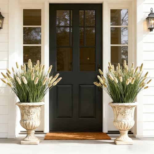 24 inches Extra Lush Artificial Reed Grass (6pcs), Luxury Fake Plants with 10 Heads Dogtail Flower, Luxury Faux Greenery with Dogtail for Garden Porch and Home Decor (Green-10) - color: Green-10, size: 24 inches