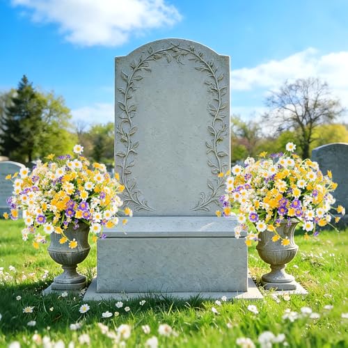 12 Bundles Artificial Daisy Flowers for Outdoors Summer Decor, UV Resistant Fake Cemetery Flowers Faux Plastic Greenery Shrub Plants for Home Gardens Porch Planter Yards Décor(Mix White Yellow Purple) - color: Mix White Yellow Purple, size: 12 Bundles