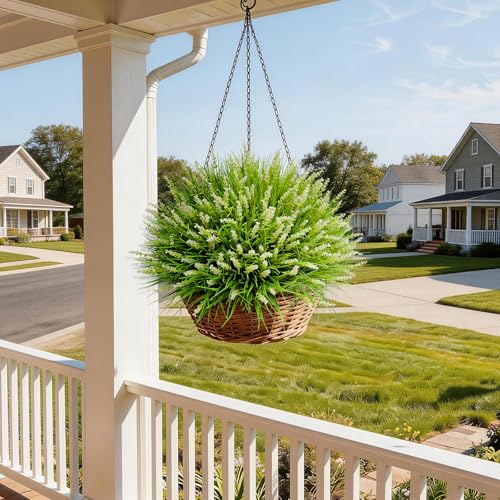 alyptus Outdoor Artificial Flowers 12 Bundles Plastic Plants Faux White Flower Fake Monkey Grass for Planters Décor Outside (White) - color: White