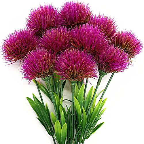 Artificial Dandelion Flowers (Purple 10 Pcs) Fake Plants, Plastic Faux Stems Flower Outdoor Indoor Home Garden Party Room Office Wedding Table Centerpieces DIY Filler Decoration - color: Dandelions Purple/ 10 Pcs