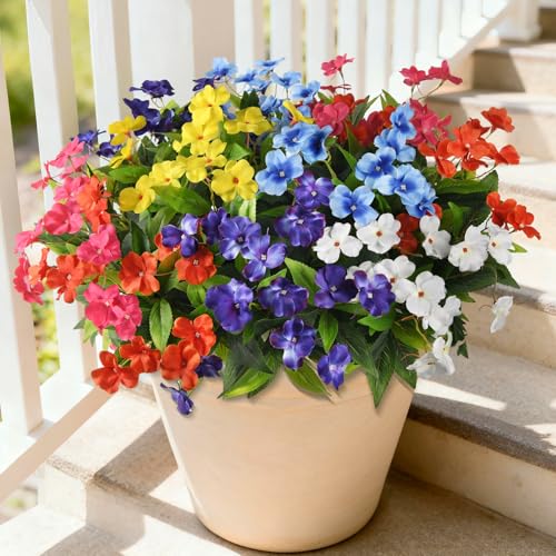 Hommyea Artificial Fake Flowers for Outdoor, 6 Bundles UV Resistant Faux Plants Decoration Silk Flowers No Fade Plastic Flowers for Outside Planters Home Porch Patio Yard Garden Decor - color: Mixed Color