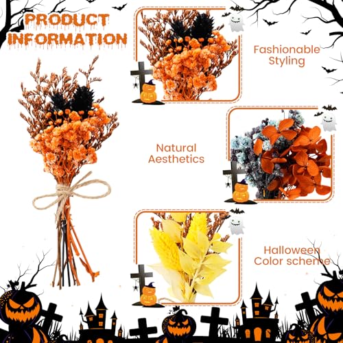 10/12/24/36 Pack Mini Dried Flowers for Vase Summer Halloween Wedding Various Mini Bouquet Dried Small Wildflowers Natural Flowers Bulk for Crafts DIY Decor (12, Orange Black 2) - size: Orange Black 2