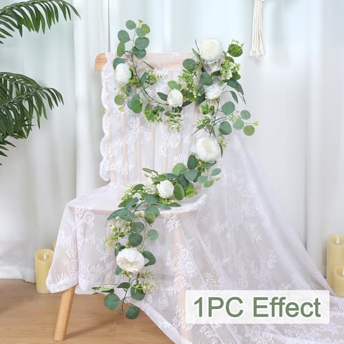 Artificial Flower Garland, Artificial Rose Vine Fake Flower Garland Silk Rose Peony Hanging Vine Faux Floral Garlands for Wedding Party Arch Table Wall Backdrop Decoration (White, 4PCS) - color: White, size: 4PCS