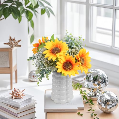2Pcs Artificial Sunflower Bouquet, Silk Sunflower Baby Breath Flower Arrangement Fall Wedding Bouquet for Weeding Party Home Kitchen Decor Table Centerpiece