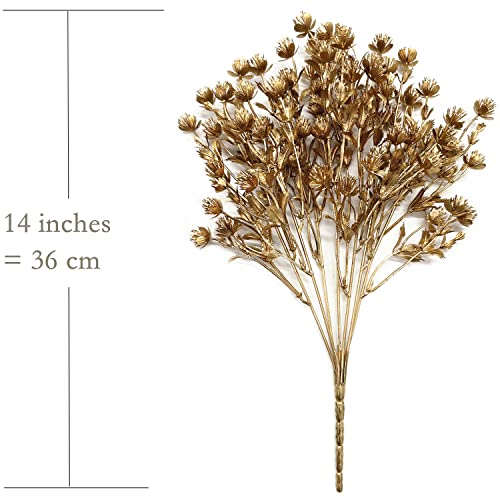 Gold Baby Breath Artificial Christmas Flowers, Plastic Gypsophila Plant Fake Plants for Wedding Bridal Bouquet Party Indoor DIY Home Hall Table Centerpieces Arrangements Decoration - Golden 2 Pcs - color: Gold Baby's Breath - 2 Pack