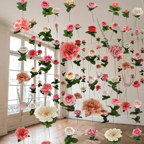 XunYee 6 Pcs 35.4 ft Flower Garlands Artificial Wildflower Vines Floral Hanging Backdrop Fake Flower Garlands Faux Silk Wildflower Vine for Wedding Bridal Shower Home Garden Wall Arch Decor(Pastel) - style: Pastel