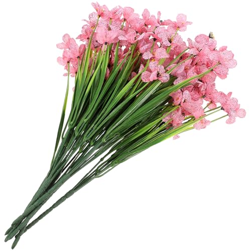 Amosfun 8pcs Pink Artificial Silk Flowers Faux Hydrangea Bouquet with Green Grass Stems UV Resistant Outdoor Decoration for Wedding Hotel Garden