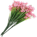 Amosfun 8pcs Pink Artificial Silk Flowers Faux Hydrangea Bouquet with Green Grass Stems UV Resistant Outdoor Decoration for Wedding Hotel Garden