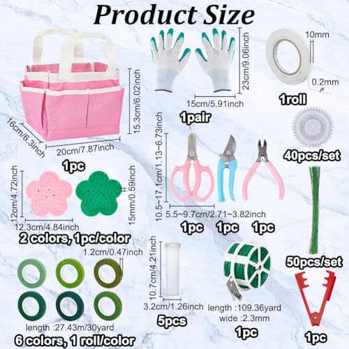 PH PandaHall Flower Arrangement Supplies Set Florist Garden Tools Rose Thorn Remover Pruner Trimmer Gloves 22/26 Gauge Paddle Wire Stem Wire Floral Tape Pearl Pin for DIY Floral Bouquet Craft Making