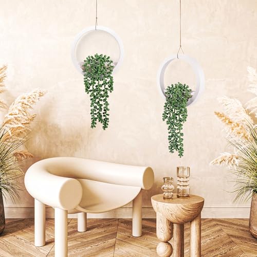 Der Rose 2 Pack Fake Plants Hanging Artificial Succulents Plants in White Pots for Living Room Bathroom Accessories Boho Wall Decor - color: White