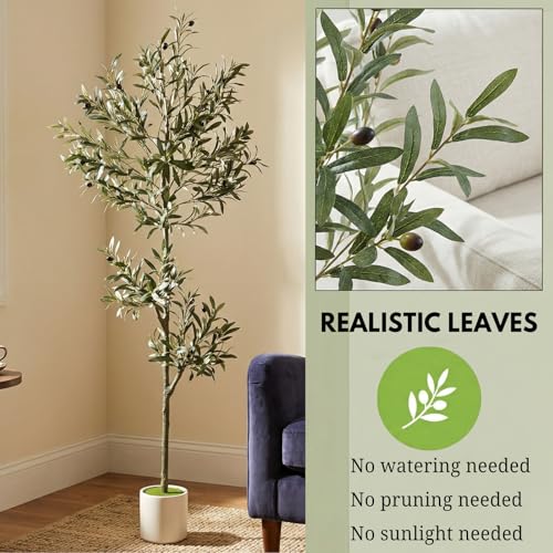 6ft Spherical Fake Olive Tree Artificial Indoor,Faux Olive Tree with Pot,Large Olive Branches and Lifelike Fruits,for Home Office House Living Room Decor. - color: 6ft