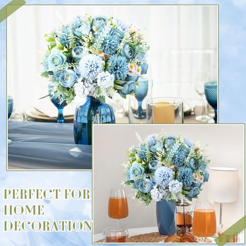 Tigeen 6 Bundles Artificial Bouquet Flowers Artificial Peonies Faux Roses Silk Flowers Hydrangea Bouquet for Wedding Table Centerpiece Floral Vase Decor(Blue) - color: Blue