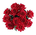 ZMZQ&flw Red Roses Artificial Flowers 12PCS, Real Touch Silk Flowers, Realistic Single Fake Flower with Stems Leaves - color: Red 12pcs