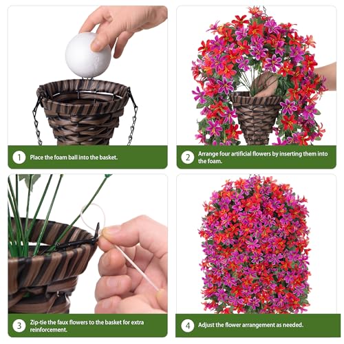 Hoppwodd Artificial Flower for Outdoors 4pcs Fake Lily Hanging Flower Baskets for Outside UV Resistant Silk Faux Long Trailing Vines for Garden Porch Patio, Fuchsia & Red - color: Fuchsia & Red