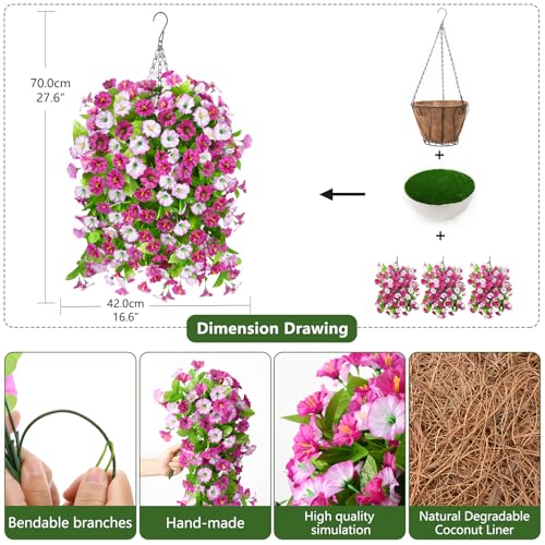 Artificial Faux Hanging Flowers Plants Baskets for Outdoor Spring Summer Decorations,Resistant Fake Morning Glory Silk Plants for Outside UV Resistant Patio Yard Home Porch Decor(Light purple) - color: Light Purple