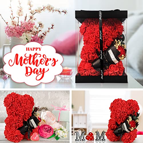 Mothers Day Rose Gifts for mom Rose Bear for Women, Artificial Rose Teddy Bear Birthday Bouquet, Mother's Day Rose Gift, Perfect for Wife, Mom, Grandma (Rose Red) - color: Rose Red